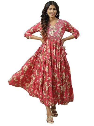 BIBA Solid Cotton Regular Fit Womens Kurta