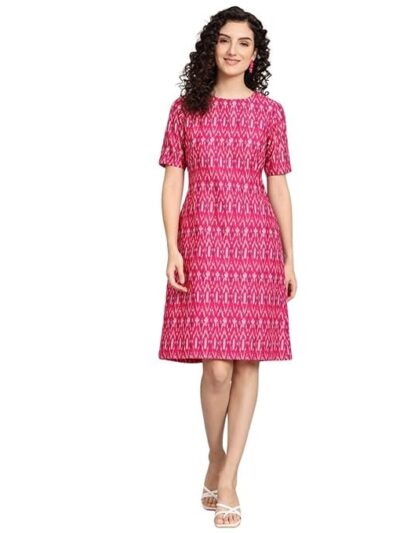 Powersutra Printed Dress for Women | A-line Dress for Women | Office Wear for Women | Dresses with Pockets for Women | Knee Length Dress for Women | Summer Dresses
