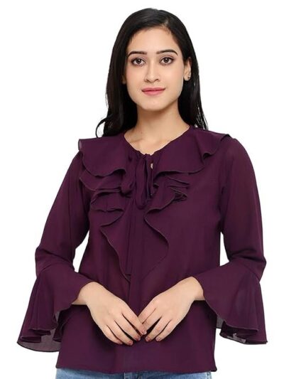 Indietoga Women's Georgette Ruffled Bell Sleeves Tops (X-Small to Plus Sizes 7XL)