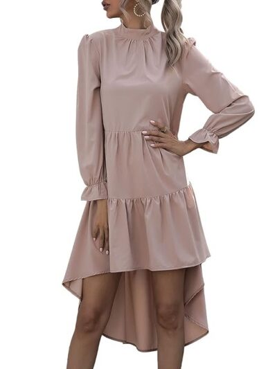 JUMZ Women's Dress, Faux Collar Irregular Skirt Pure Color One Piece One Piece Dress for Home S Khaki