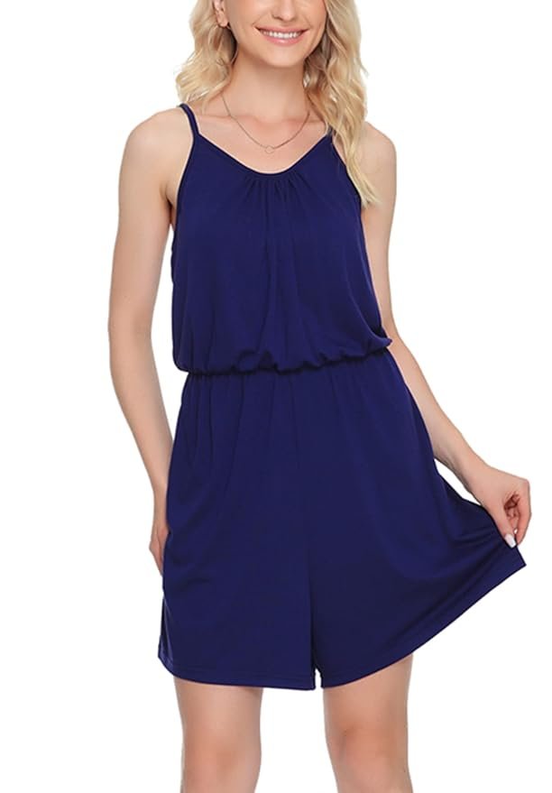 BQFAFA Women's Summer Sleeveless Shoulder Strap Adjustable Jumpsuits Loose Casual Shorts Romper with Pockets