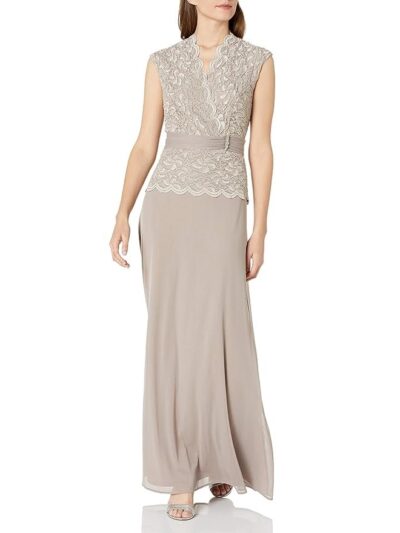 ONYX Nite Women's Long Jersey Mesh Skirt with V Neck Lace Top