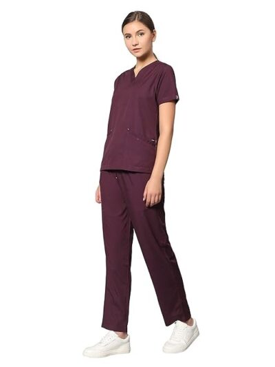 UNINUR Women's Excellent Eazy 7 Pocket Scrub Suit for Doctors,Nurse & Health Professional, Color-Wonder Wine