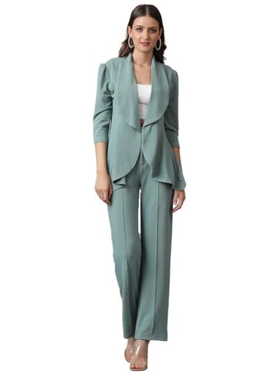 KOTTY Women's Solid Relaxed Fit 3/4 Sleeve Co-ord Blazer and Trouser Set.