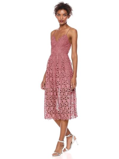 ASTR the label Women's Sleeveless Lace Fit & Flare Midi Dress, Pink Mauve, S