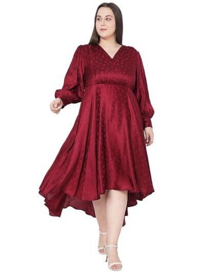 VERO MODA CURVE Women's Rayon Fit and Flare Midi Dress