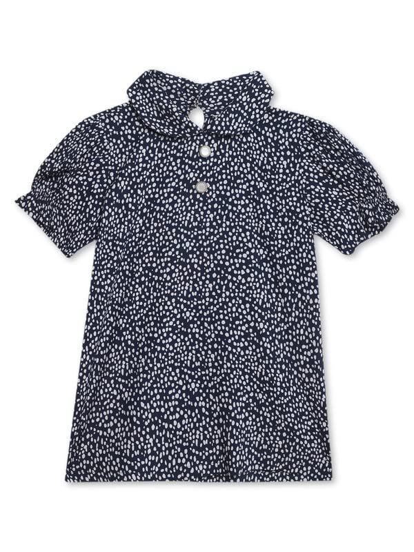 Cantabil Navy-Blue Girls Printed Spread Collar Full Sleeve Casual Top l Casual Top for Girls l Top for Girls