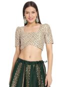 studio rasa Women's Silk Blend Hand Block Printed Square Neck Crop Top for Festive Wedding Party