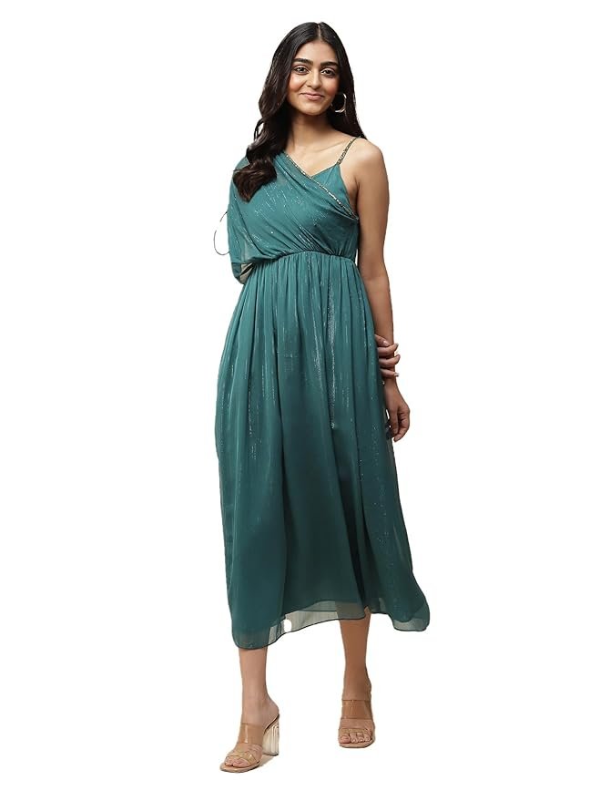 Aarke Ritu Kumar Green Solid Drape Style Long Dress