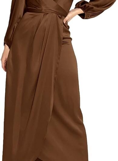 PINUPART Women's Elegant Empire Waist Long Sleeve Satin Maxi Dress