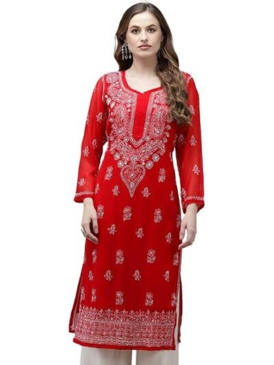 Ada Women's Georgette Regular Fit Chikankari Kurti
