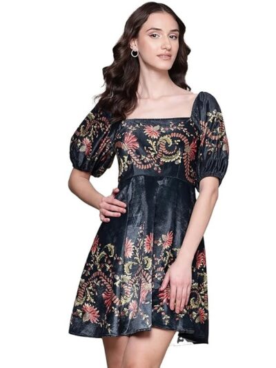 Label RITU KUMAR Black Itzel Velvet Short Dress