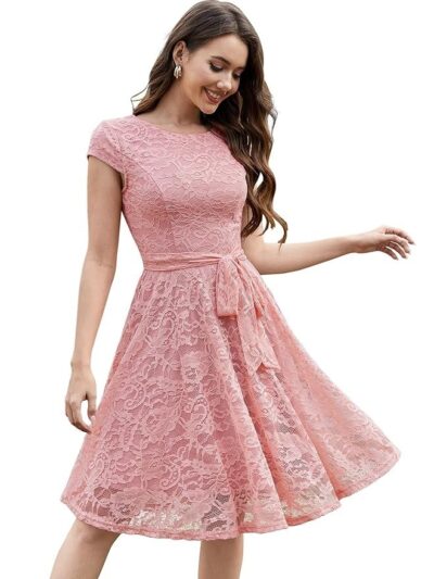 MUADRESS 6008 Women Short Lace Bridesmaid Dresses with Cap-Sleeve Formal Party Dresses Blush Small