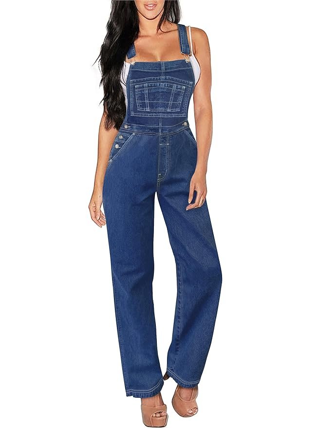 Hybrid & Company Womens Super Stretch Ripped Denim Jumpsuit Overalls, Shortals