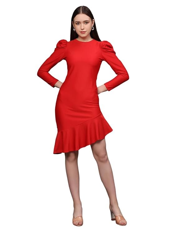 Ziva Fashion Women's Cotton Blend Bodycon Knee-Length Dress