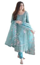 Fashion Basket Silk Wine Embroidered Kurta Set with Duptta for Women