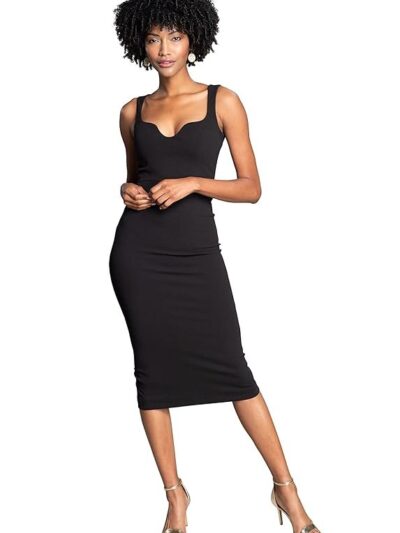 Dress the Population Women's Sloane Rounded V Neck Bodycon Midi Dress