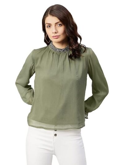 Marie Claire Women's Solid Regular Fit Blouse