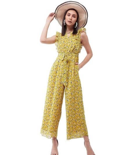 Miss Chase Women's Round Neck Sleeveless Floral Wide Leg Jumpsuit with Pockets