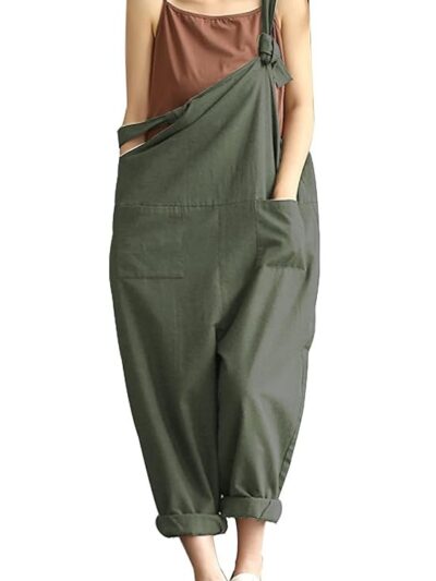 Women's Casual Cotton Linen Plus Size Overalls Baggy Wide Leg Loose Rompers Jumpsuit