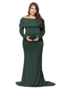 JustVH Women's Floor Length Maternity Gown (Hunter Green_XL)