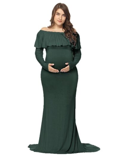 JustVH Women's Floor Length Maternity Gown (Hunter Green_XL)