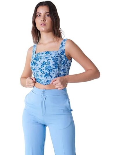 MYCLO Warm Flower - Hand Block Print Cotton Corset Top - Floral Print Sleeveless Square Neck Crop Top - Perfect for Casual Wear