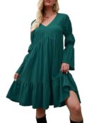 pekdi Women Long Sleeve Dress V Neck A-Line Holiday Dress