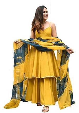 vivaraa fashion Women's Yellow Embroidered Kurta with Palazzos and with Dupatta - Yellow