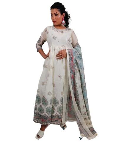 Pure Cotton White Anarkali Gown with Dupatta | Cotton Anarkali Dress Flared Kurta | Indian dresses for women | Traditional Party Festive Dress | Salwar Kameez Ready to Wear | Ethnic Wear Kurta Set