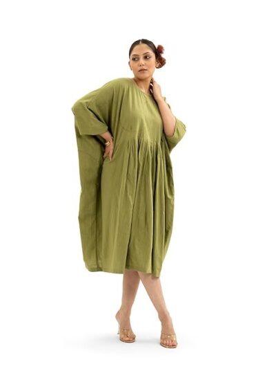 MIORAH Sophisticated Kaftan Dress Crafted from Premium Slub Cotton with Delicate Hand Thread Embroidery for Women & Girls
