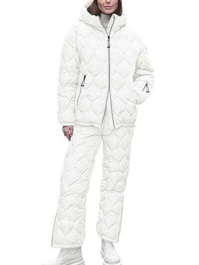 Xuehaya Womens 2 Piece Outfits Puffer Jacket and Pants Winter Snow Suit Quilted Zip Hooded Coat & Padded Joggers