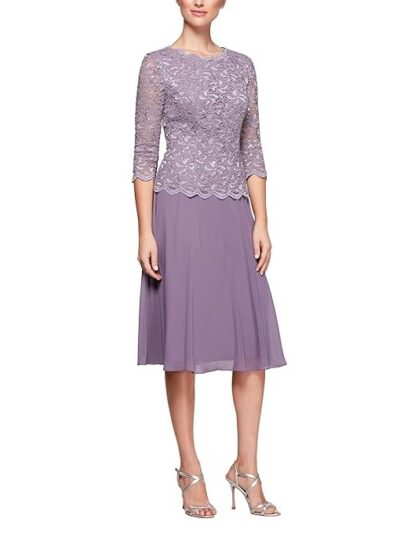 Alex Evenings Women's Sequin Lace Mock Dress (Petite Regular)