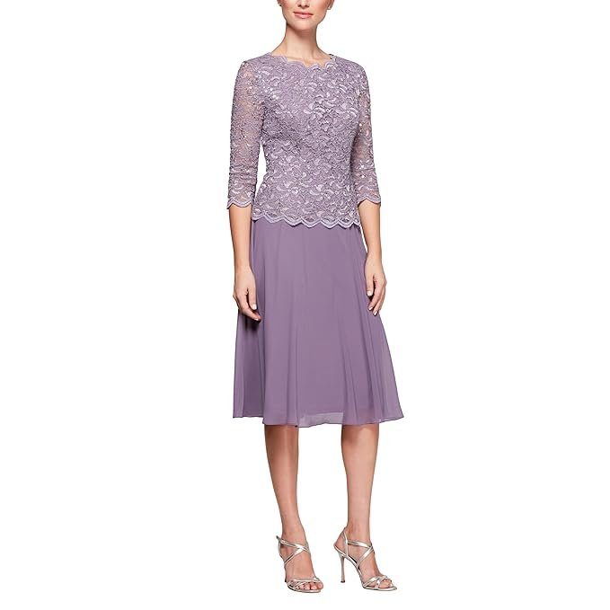 Alex Evenings Women's Sequin Lace Mock Dress (Petite Regular)