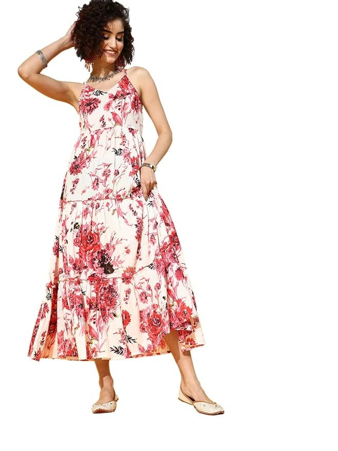 YUFTA Multicoloured Floral Printed Sleeveless Maxi Dress