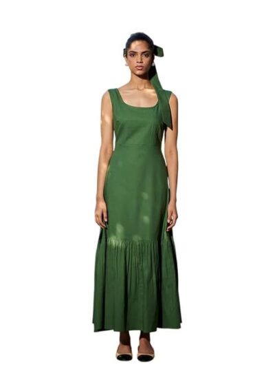 Saphed- Modern Patterns with The Women's Thyme Co-Linen Sleeveless Tiered Dress, Cotton Linen Fabric for Casual, Dating, Functions & Regular Fit