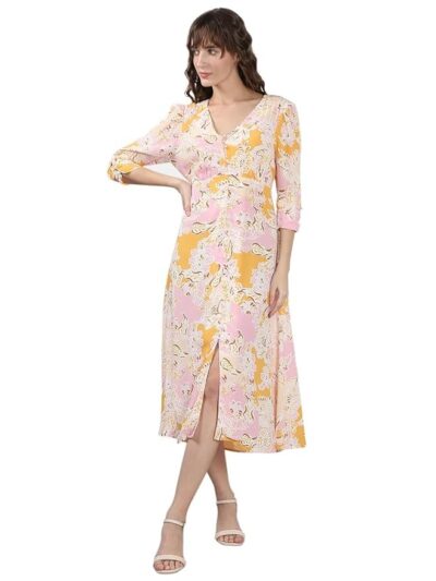 VERO MODA Women's Rayon Fit and Flare Midi Dress