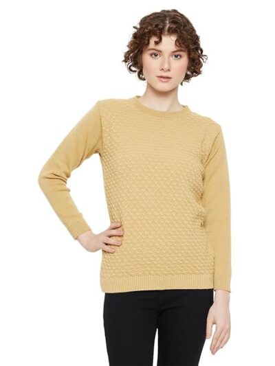 KASMA Women Round Neck Full Sleeves Self Design Sweater