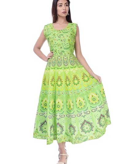 Kuruti B sheets Brand Women's Designer Midi-Dress Rajasthani Traditional Cotton Printed Dress