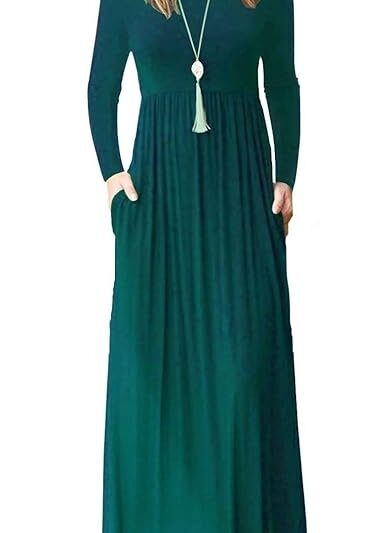 MISFAY Women's Long Sleeve Loose Plain Maxi Dresses Casual Long Dresses with Pocket