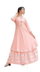 Women's Rayon Blend Anarkali Solid Kurta with Palazzo Set/Women Ethnic Rayon Cotton Kurta and Palazzo Dress