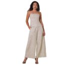 Globus Women Color Smocked Off Shoulder Top with Wide Leg Trousers Co-Ord Set
