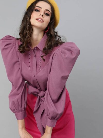 Casual Regular Sleeves Solid Women Purple Top