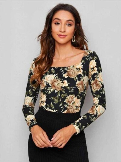 Casual Regular Sleeves Printed Women Black Top