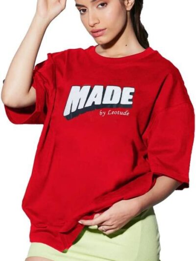 Women Printed Round Neck Cotton Blend Red T-Shirt