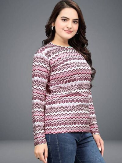 Women Printed Round Neck Wool Blend Red T-Shirt