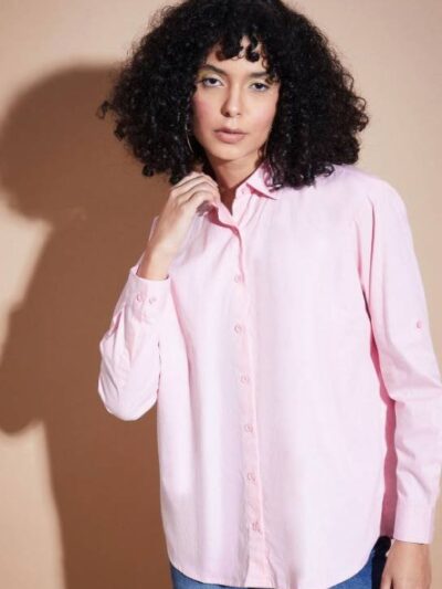 Women Oversized Fit Solid Button Down Collar Casual Shirt