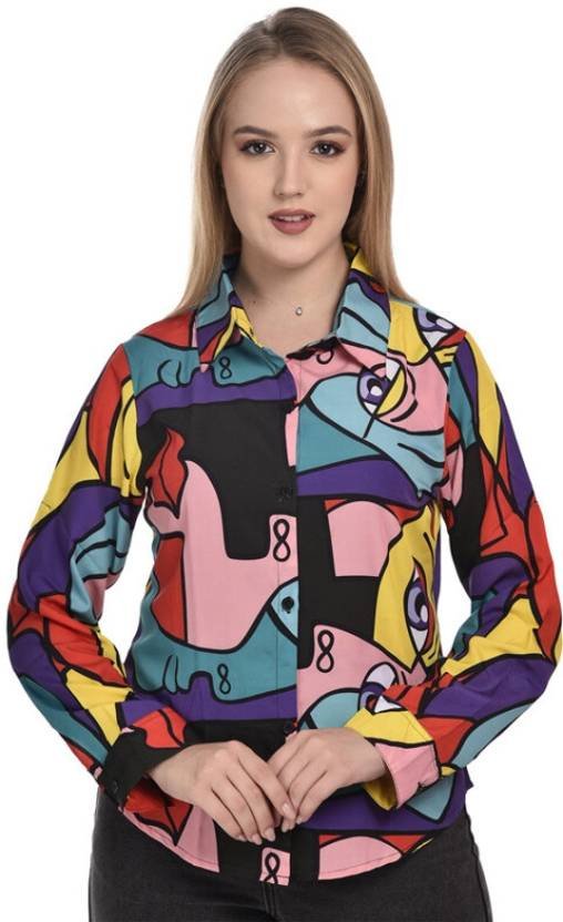 Women Regular Fit Printed Spread Collar Casual Shirt